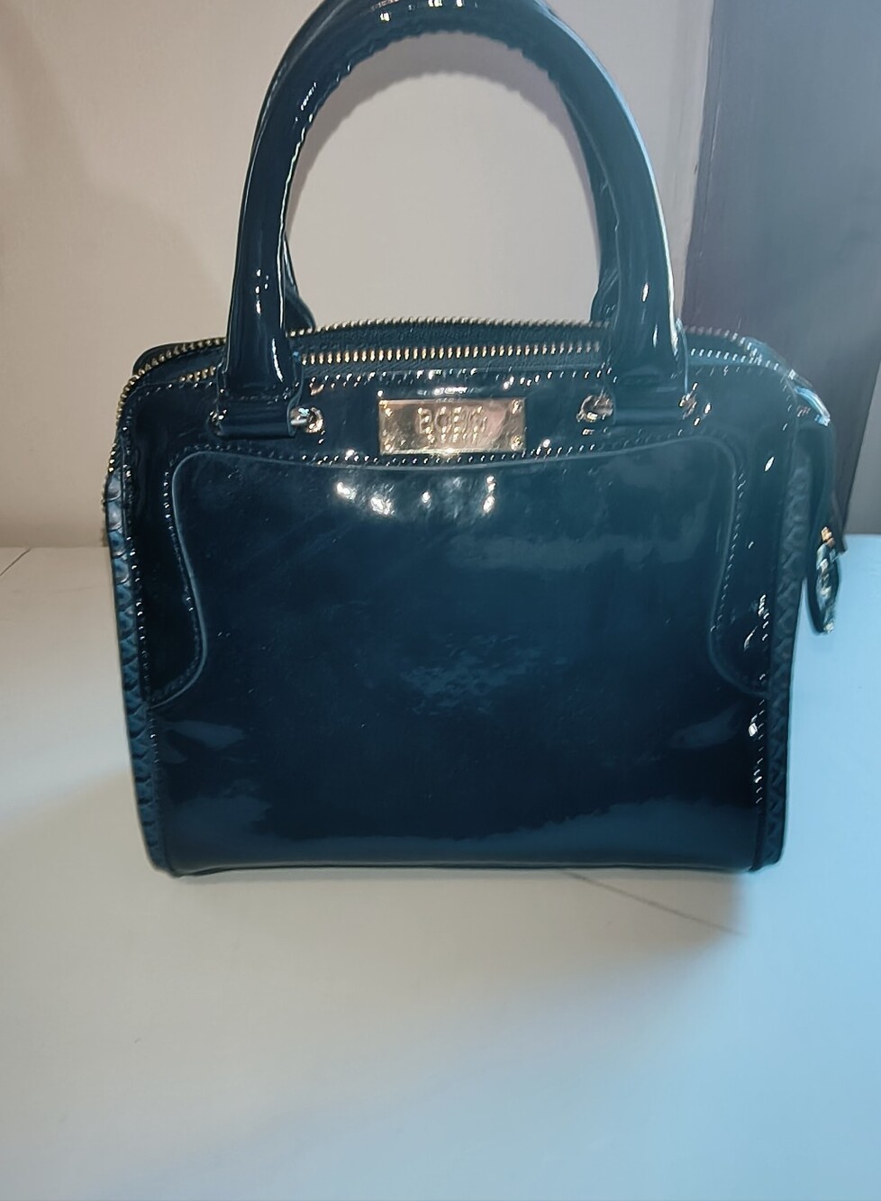 Y2K BCBG Paris Blue Patent Top-Handle Satchel
